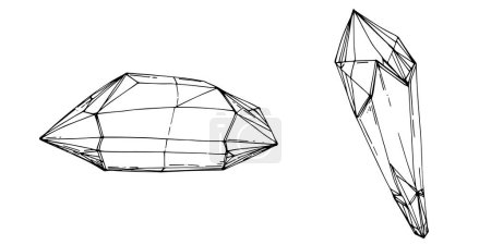 Téléchargez les photos : Cristal vector illustration. Abstract modern geometric objects with diamond shapes, crystals. Black and white hand draw. - en image libre de droit