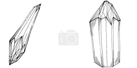 Téléchargez les photos : Cristal vector illustration. Abstract modern geometric objects with diamond shapes, crystals. Black and white hand draw. - en image libre de droit
