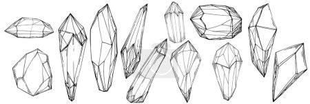 Photo for Cristal vector illustration. Abstract modern geometric objects with diamond shapes, crystals. Black and white hand draw. - Royalty Free Image