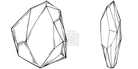 Téléchargez les illustrations : Cristal vector illustration. Abstract modern geometric objects with diamond shapes, crystals. Black and white hand draw. - en licence libre de droit
