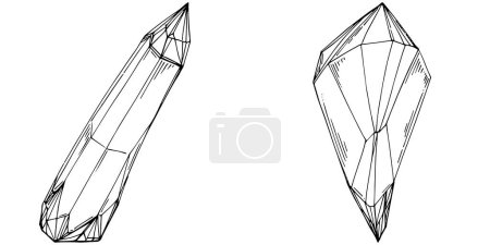 Téléchargez les illustrations : Illustration vectorielle cristale. Objets géométriques abstraits modernes aux formes diamantées, cristaux. Tirage à la main noir et blanc. - en licence libre de droit