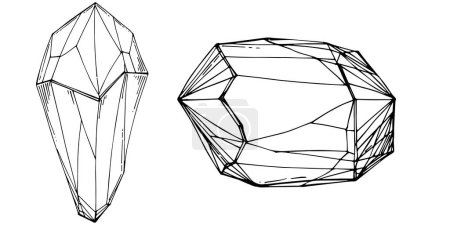 Ilustración de Cristal vector illustration. Abstract modern geometric objects with diamond shapes, crystals. Black and white hand draw. - Imagen libre de derechos