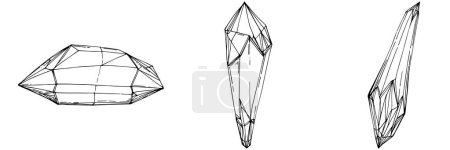 Illustration for Cristal vector illustration. Abstract modern geometric objects with diamond shapes, crystals. Black and white hand draw. - Royalty Free Image
