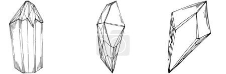 Téléchargez les illustrations : Cristal vector illustration. Abstract modern geometric objects with diamond shapes, crystals. Black and white hand draw. - en licence libre de droit
