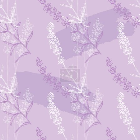 Illustration for Wildflower lavender flower pattern in a one line style. Outline of the plant: Black and white engraved ink art lavender. Sketch wild flower for background, texture, wrapper pattern, frame or border. - Royalty Free Image