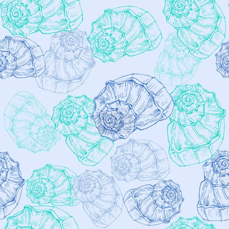 Illustration for Seamless pattern background with abstract shell ornaments. Hand drawn nature illustration of ocean. - Royalty Free Image