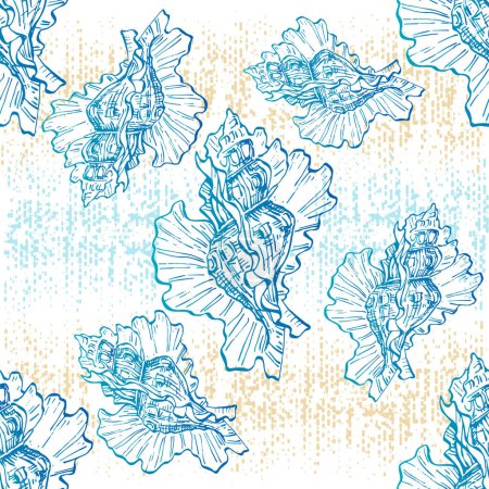 Téléchargez les illustrations : Seamless pattern background with abstract shell ornaments. Hand drawn nature illustration of ocean. - en licence libre de droit