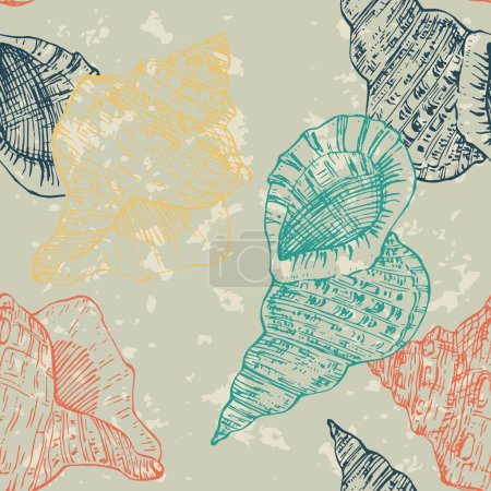 Ilustración de Seamless pattern background with abstract shell ornaments. Hand drawn nature illustration of ocean. - Imagen libre de derechos