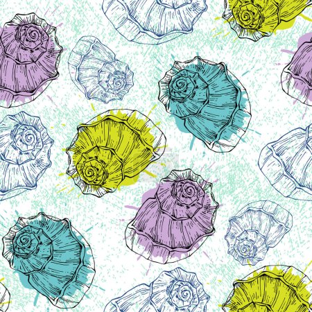 Illustration for Seamless pattern background with abstract shell ornaments. Hand drawn nature illustration of ocean. - Royalty Free Image