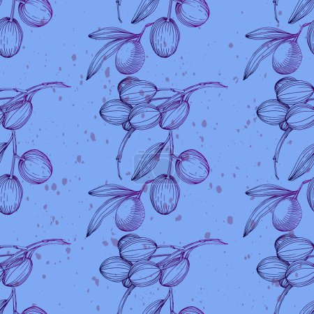 Illustration for Seamless pattern with olive branch. Olive branches sketch. Vector hand drawing wildflower for background, texture, wrapper pattern. - Royalty Free Image