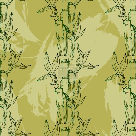 Téléchargez les illustrations : Modèle sans couture de fond de feuille de bambou. Texture florale sans couture avec feuilles. - en licence libre de droit