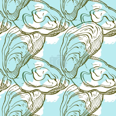 Illustration for Oysters seamless pattern. Hand drawn sketch vector seafood illustration. Engraved retro style mollusks. Modern food background - Royalty Free Image