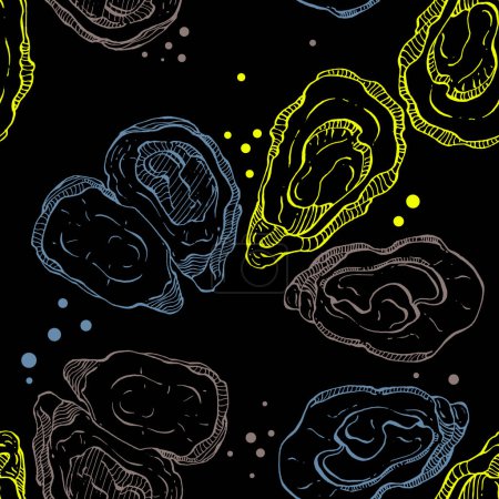 Illustration for Oysters seamless pattern. Hand drawn sketch vector seafood illustration. Engraved retro style mollusks. Modern food background - Royalty Free Image
