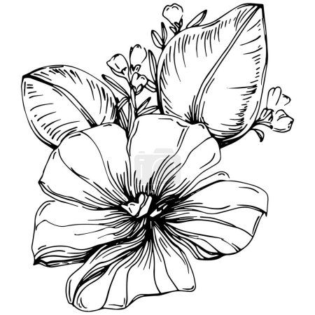 Téléchargez les illustrations : Illustration vectorielle d'une fleur gravée en noir et blanc. élément décoratif pour livre à colorier, dessin d'emballage. - en licence libre de droit