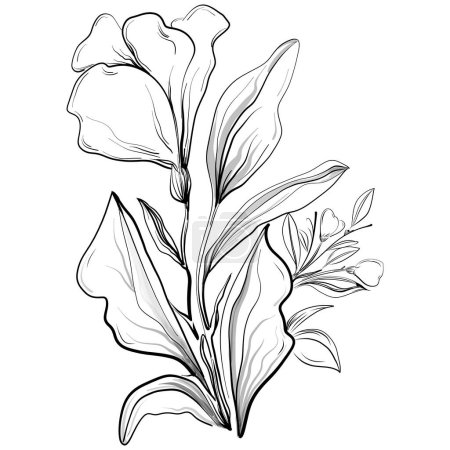 Ilustración de Ilustración vectorial de flores grabadas en blanco y negro. elemento decorativo para colorear libro, envoltura dibujado. - Imagen libre de derechos