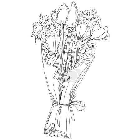 Téléchargez les illustrations : Illustration vectorielle d'une fleur gravée en noir et blanc. élément décoratif pour livre à colorier, dessin d'emballage. - en licence libre de droit