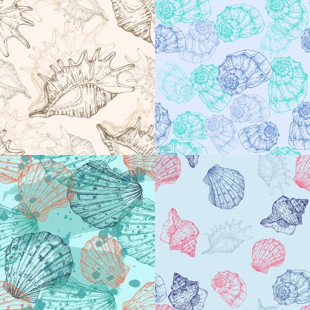 Photo for Set Seamless pattern background with abstract shell ornaments. Hand drawn nature illustration of ocean. - Royalty Free Image