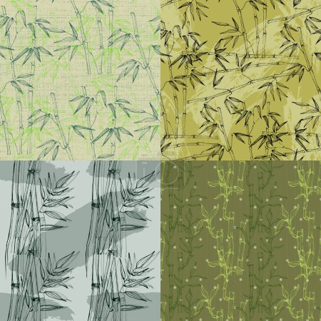 Téléchargez les illustrations : Set Seamless pattern of bamboo leaf background. Floral seamless texture with leaves. - en licence libre de droit
