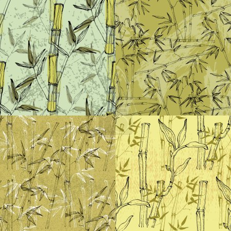 Téléchargez les illustrations : Ensemble motif sans couture de fond de feuille de bambou. Texture florale sans couture avec feuilles. - en licence libre de droit