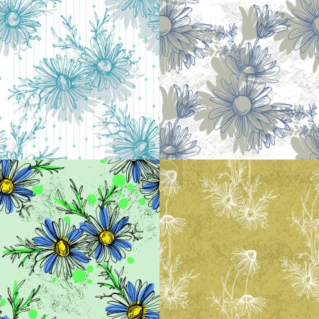 Téléchargez les illustrations : Chamomile by hand drawing. Daisy seamless pattern in modern sketch style for fabric textile. - en licence libre de droit