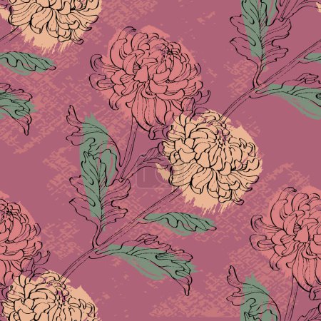 Illustration for Seamless floral pattern with chrysanthemums. Spring; summer holidays presents and gifts wrapping paper, For textiles, packaging; fabric, wallpaper. - Royalty Free Image