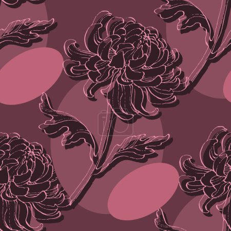 Illustration for Seamless floral pattern with chrysanthemums. Spring; summer holidays presents and gifts wrapping paper, For textiles, packaging; fabric, wallpaper. - Royalty Free Image