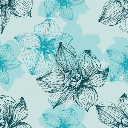 Photo for Vector hand drawn seamless pattern with stylized orchid branch for your design, pattern can be used for wallpaper, invitation, fabric. - Royalty Free Image