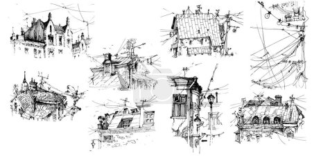 Ilustración de Ilustración dibujada a mano del bosquejo-estilo de una vieja arquitectura del arte de la línea vintage - Imagen libre de derechos