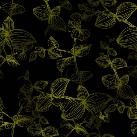 Téléchargez les illustrations : Feuilles d'eucalyptus sans couture. Fleur botanique florale. Dessin vectoriel à la main fleur sauvage pour le fond, la texture, le motif d'emballage, le cadre ou la bordure. - en licence libre de droit