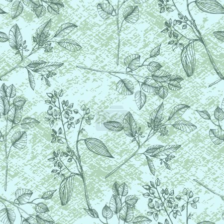 Téléchargez les illustrations : Feuilles d'eucalyptus sans couture. Fleur botanique florale. Dessin vectoriel à la main fleur sauvage pour le fond, la texture, le motif d'emballage, le cadre ou la bordure. - en licence libre de droit