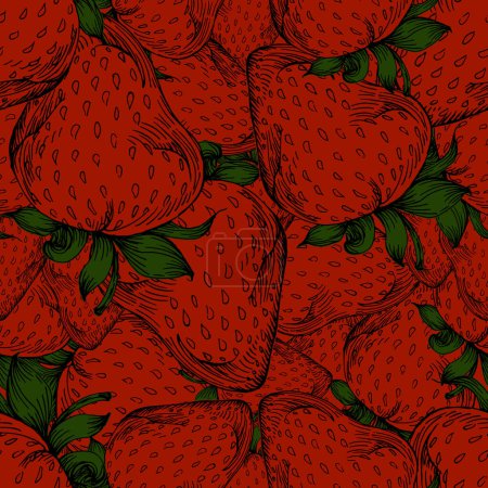 Ilustración de Fresa madura, lobulillos de fresa, flores y hojas sobre fondo blanco. ilustración dibujada a mano vectorial shabby - Imagen libre de derechos
