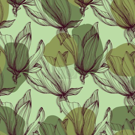 Illustration for Seamless Floral Pattern. Magnolia Flowers and Leaves Background. Design Element for Greeting Cards and Wedding, Birthday and other Holiday and Invitation Cards. - Royalty Free Image