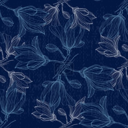 Illustration for Seamless Floral Pattern. Magnolia Flowers and Leaves Background. Design Element for Greeting Cards and Wedding, Birthday and other Holiday and Invitation Cards. - Royalty Free Image