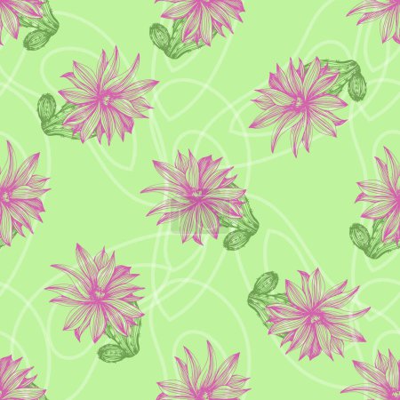 Illustration for Vector seamless pattern with different cactus. Bright repeated texture with green cacti. Natural hand drawing background with desert plants for fabric, paper and other printing and web projects. - Royalty Free Image