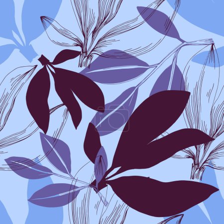 Illustration for Vector seamless pattern with hand drawn jojoba branches and leaves on background. Elegant design for print, fabric, wallpaper, card, invitation, cosmetic products package - Royalty Free Image