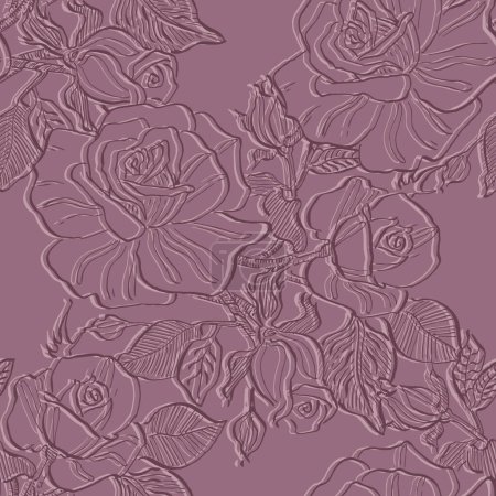 Illustration for Vector seamless pattern with rose flowers. Hand drawn floral repeat ornament of blossoms in sketch style. Usable for wrapping paper, covers, textile. - Royalty Free Image