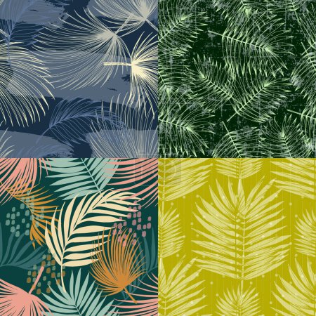 Illustration for Vector seamless pattern with palm leaves. Hand drawn tropical repeat ornament of blossoms in sketch style. Usable for wrapping paper, covers, textile. - Royalty Free Image