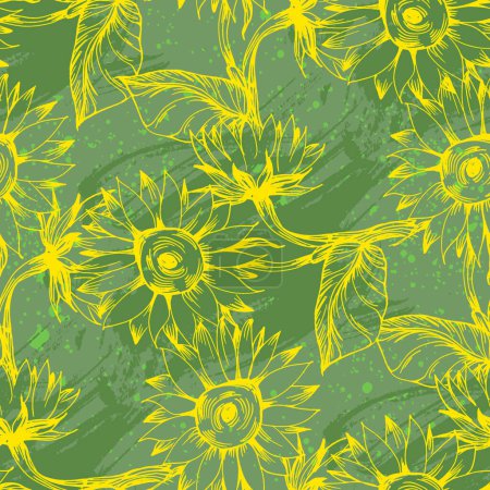 Illustration for Seamless pattern with yellow flowers. Sunflower seamless patterns. Vector line yellow flowers texture background. Illustration floral spring - Royalty Free Image