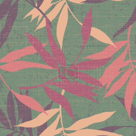 Illustration for Elegant seamless pattern with green hand drawn line tropical leaves. A contemporary collage with simple shapes. Modern exotic design for paper, cover, fabric, wallpaper, interior. Vector graphics. - Royalty Free Image