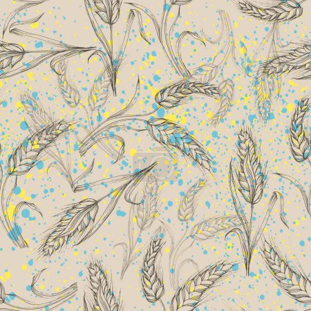 Illustration for Vector Agriculture Seamless Pattern. Wheat field, seamless texture pattern with hand drawn ears, vector abstract illustration in vintage style. - Royalty Free Image