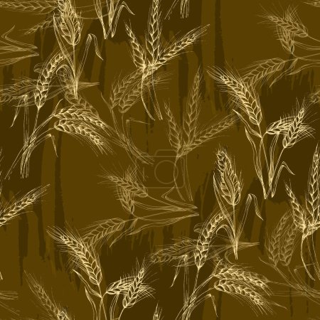 Illustration for Vector Agriculture Seamless Pattern. Wheat field, seamless texture pattern with hand drawn ears, vector abstract illustration in vintage style. - Royalty Free Image