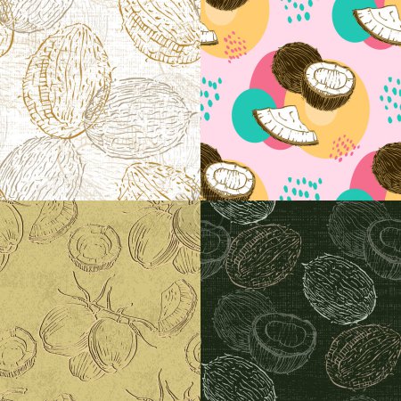 Illustration for Seamless pattern with coconuts. Summer and paradise background. Wallpaper, print, wrapping paper, modern textile design, banner, poster. Vector illustration. - Royalty Free Image