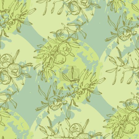 Photo for Hand drawn juniper seamless pattern. Juniper berries with leaves on shabby background. Original simple flat illustration. Shabby style. - Royalty Free Image