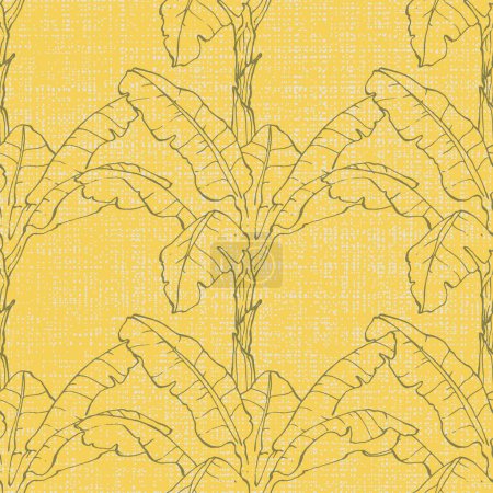 Ilustración de Plátano tropical hojas patrón sin costura dibujado a mano árbol tropical. - Imagen libre de derechos