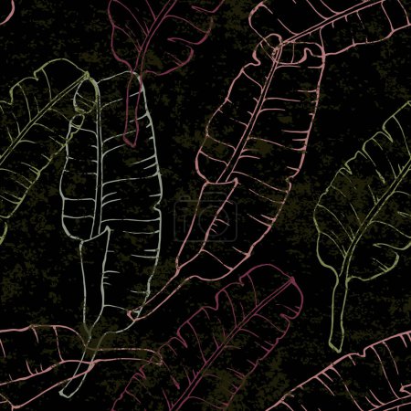 Téléchargez les illustrations : Feuilles de banane tropicales motif sans couture arbre tropical dessiné à la main. - en licence libre de droit