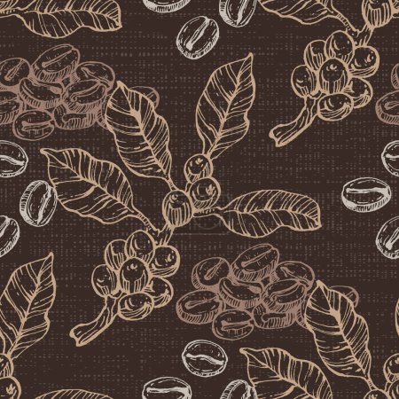 Illustration for Coffee bean pattern including seamless with background. Sketch of coffee beans. Hand drawn coffee beans vector. - Royalty Free Image