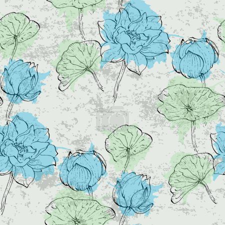 Illustration for Floral seamless pattern with hand drawn lotus flowers and leaves. Fashionable template for design. Abstract floral pattern. - Royalty Free Image