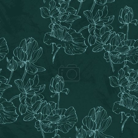 Ilustración de Patrón sin costura floral con flores y hojas de loto dibujadas a mano. Plantilla de moda para el diseño. Patrón floral abstracto. - Imagen libre de derechos