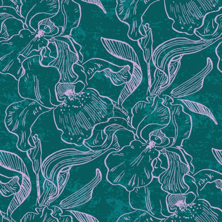 Ilustración de Iris patrones sin costura Botánico para papel de envolver, textil y papel pintado. Estilo vintage grabado. Ilustración vectorial. - Imagen libre de derechos