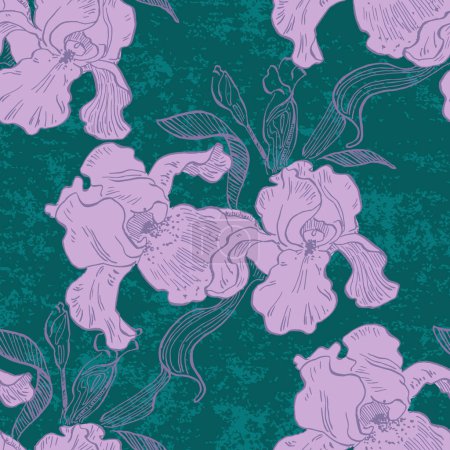 Ilustración de Iris patrones sin costura Botánico para papel de envolver, textil y papel pintado. Estilo vintage grabado. Ilustración vectorial. - Imagen libre de derechos